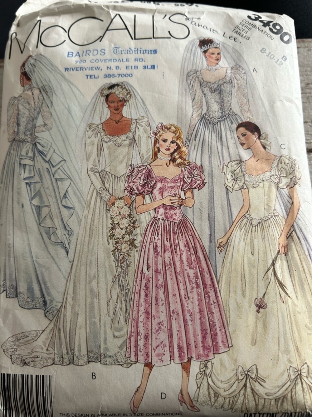5/$25 McCall 3490 Women’s Pink Puff-Sleeve wedding Dress sew Pattern